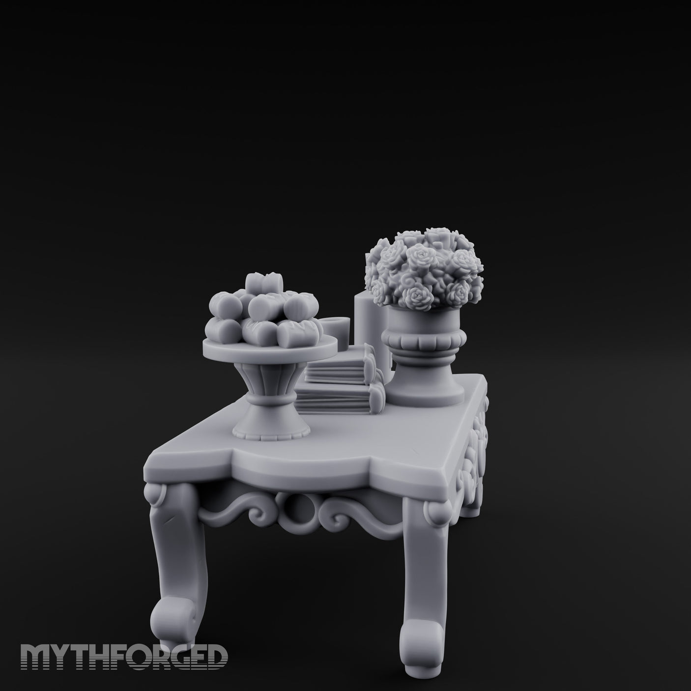 Rose-Bouquet Fruit-Laden Noble Coffee Table Miniature for Dungeons and Dragons, Pathfinder or other TTRPGs