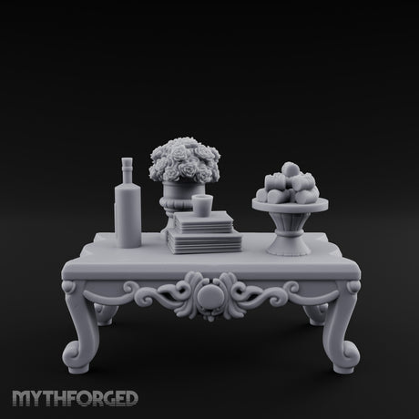 Rose-Bouquet Fruit-Laden Noble Coffee Table Miniature for Dungeons and Dragons, Pathfinder or other TTRPGs