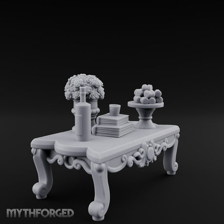 Rose-Bouquet Fruit-Laden Noble Coffee Table Miniature for Dungeons and Dragons, Pathfinder or other TTRPGs