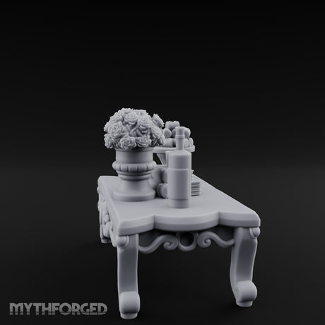 Rose-Bouquet Fruit-Laden Noble Coffee Table Miniature for Dungeons and Dragons, Pathfinder or other TTRPGs