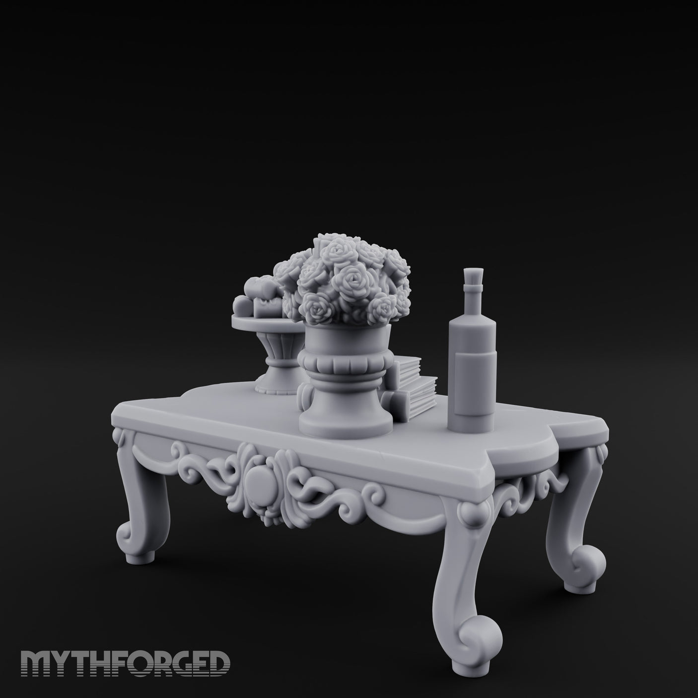 Rose-Bouquet Fruit-Laden Noble Coffee Table Miniature for Dungeons and Dragons, Pathfinder or other TTRPGs