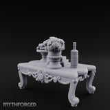 Rose-Bouquet Fruit-Laden Noble Coffee Table Miniature for Dungeons and Dragons, Pathfinder or other TTRPGs