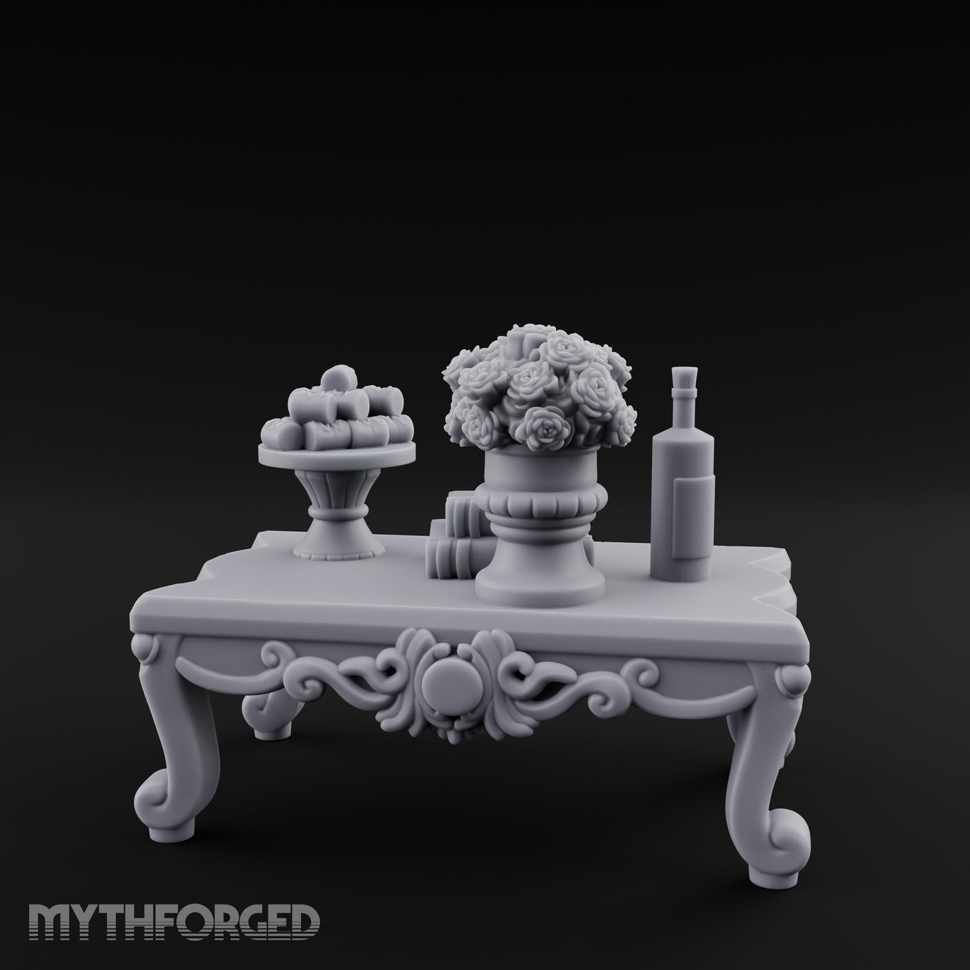 Rose-Bouquet Fruit-Laden Noble Coffee Table Miniature for Dungeons and Dragons, Pathfinder or other TTRPGs