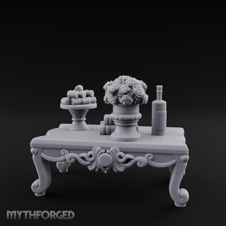 Rose-Bouquet Fruit-Laden Noble Coffee Table Miniature for Dungeons and Dragons, Pathfinder or other TTRPGs