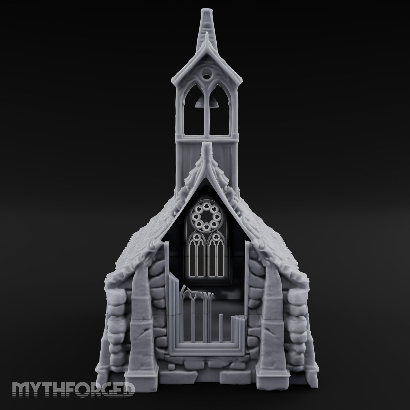 Rose-Windowed Bell-Towered Gothic Stone Chapel Miniature for Dungeons and Dragons, Pathfinder or other TTRPGs