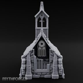 Rose-Windowed Bell-Towered Gothic Stone Chapel Miniature for Dungeons and Dragons, Pathfinder or other TTRPGs