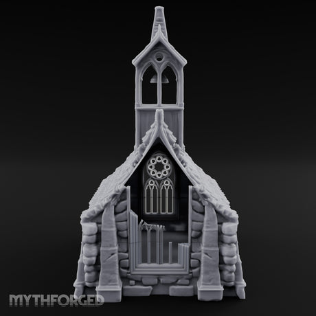 Rose-Windowed Bell-Towered Gothic Stone Chapel Miniature for Dungeons and Dragons, Pathfinder or other TTRPGs