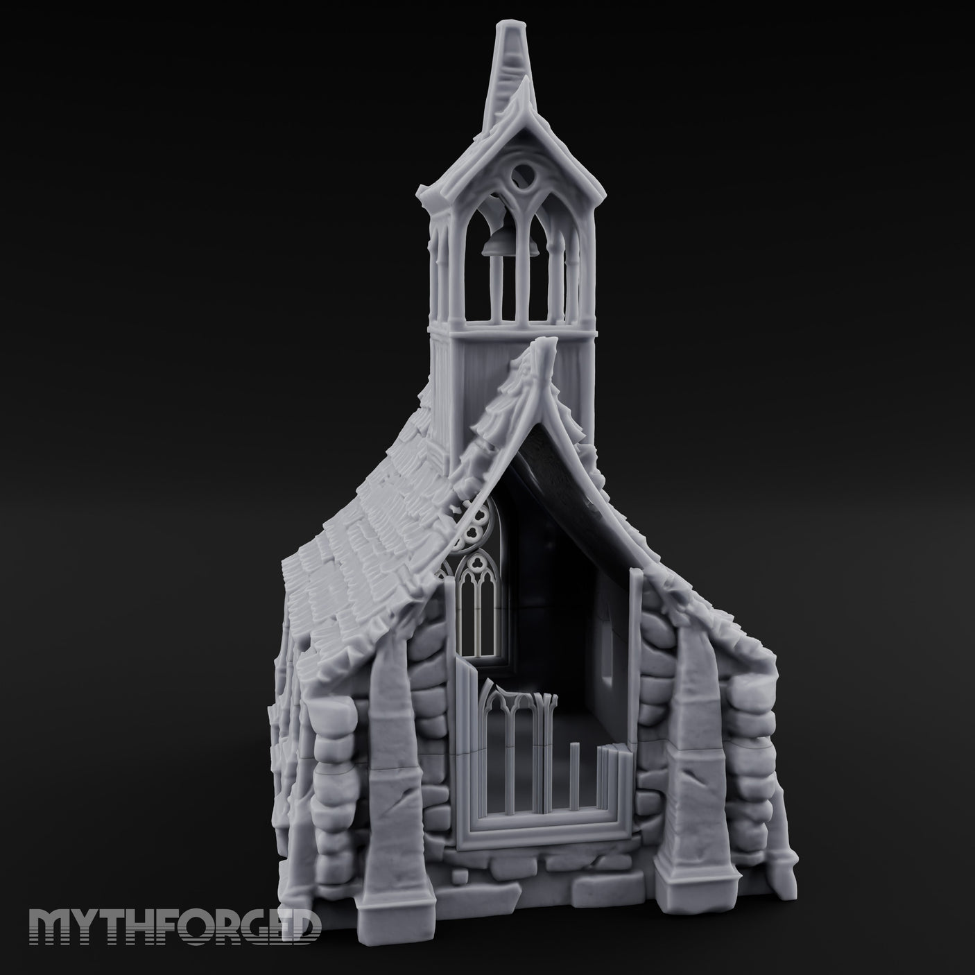 Rose-Windowed Bell-Towered Gothic Stone Chapel Miniature for Dungeons and Dragons, Pathfinder or other TTRPGs