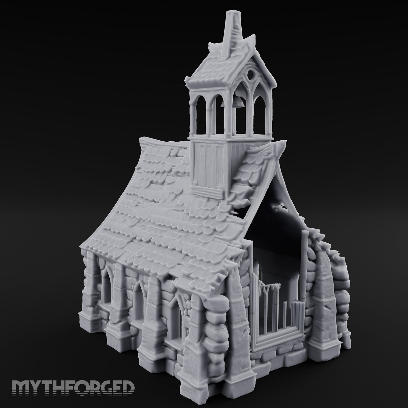 Rose-Windowed Bell-Towered Gothic Stone Chapel Miniature for Dungeons and Dragons, Pathfinder or other TTRPGs