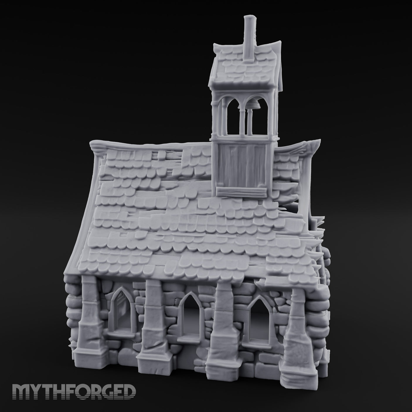 Rose-Windowed Bell-Towered Gothic Stone Chapel Miniature for Dungeons and Dragons, Pathfinder or other TTRPGs