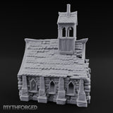 Rose-Windowed Bell-Towered Gothic Stone Chapel Miniature for Dungeons and Dragons, Pathfinder or other TTRPGs
