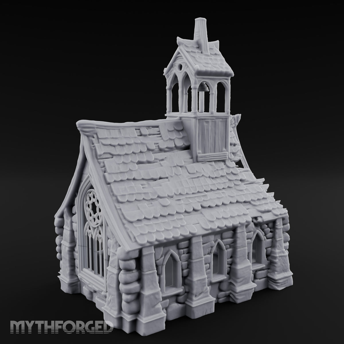 Rose-Windowed Bell-Towered Gothic Stone Chapel Miniature for Dungeons and Dragons, Pathfinder or other TTRPGs