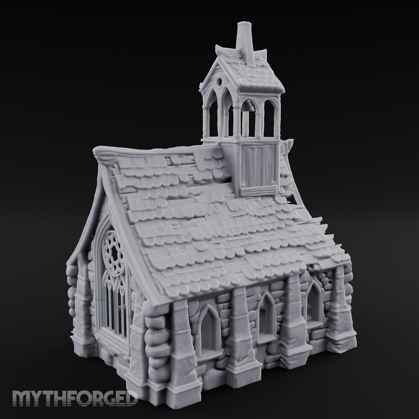 Rose-Windowed Bell-Towered Gothic Stone Chapel Miniature for Dungeons and Dragons, Pathfinder or other TTRPGs