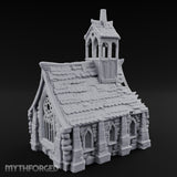 Rose-Windowed Bell-Towered Gothic Stone Chapel Miniature for Dungeons and Dragons, Pathfinder or other TTRPGs