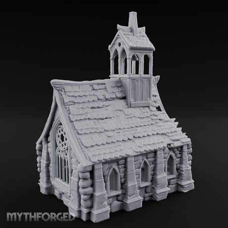 Rose-Windowed Bell-Towered Gothic Stone Chapel Miniature for Dungeons and Dragons, Pathfinder or other TTRPGs
