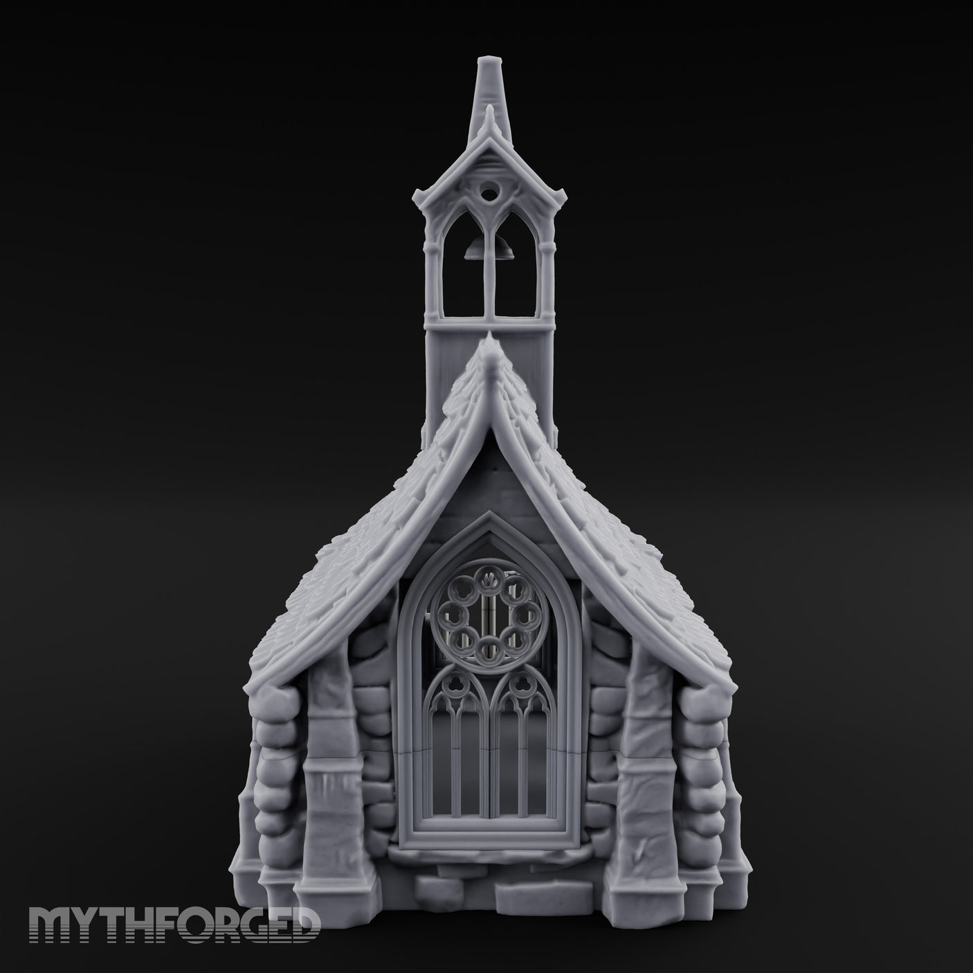 Rose-Windowed Bell-Towered Gothic Stone Chapel Miniature for Dungeons and Dragons, Pathfinder or other TTRPGs