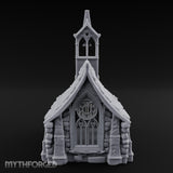 Rose-Windowed Bell-Towered Gothic Stone Chapel Miniature for Dungeons and Dragons, Pathfinder or other TTRPGs