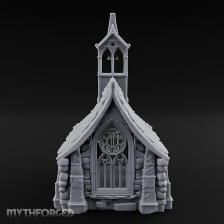 Rose-Windowed Bell-Towered Gothic Stone Chapel Miniature for Dungeons and Dragons, Pathfinder or other TTRPGs
