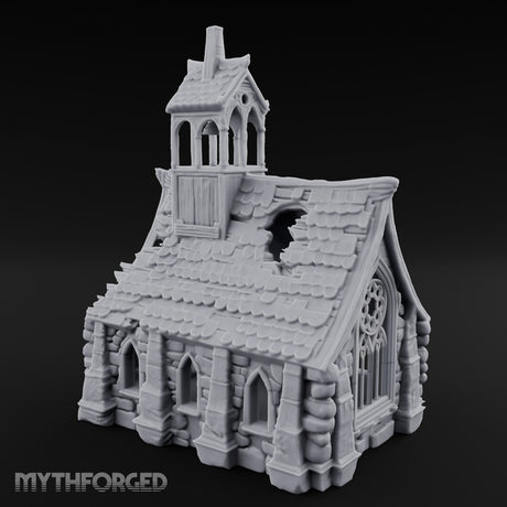 Rose-Windowed Bell-Towered Gothic Stone Chapel Miniature for Dungeons and Dragons, Pathfinder or other TTRPGs