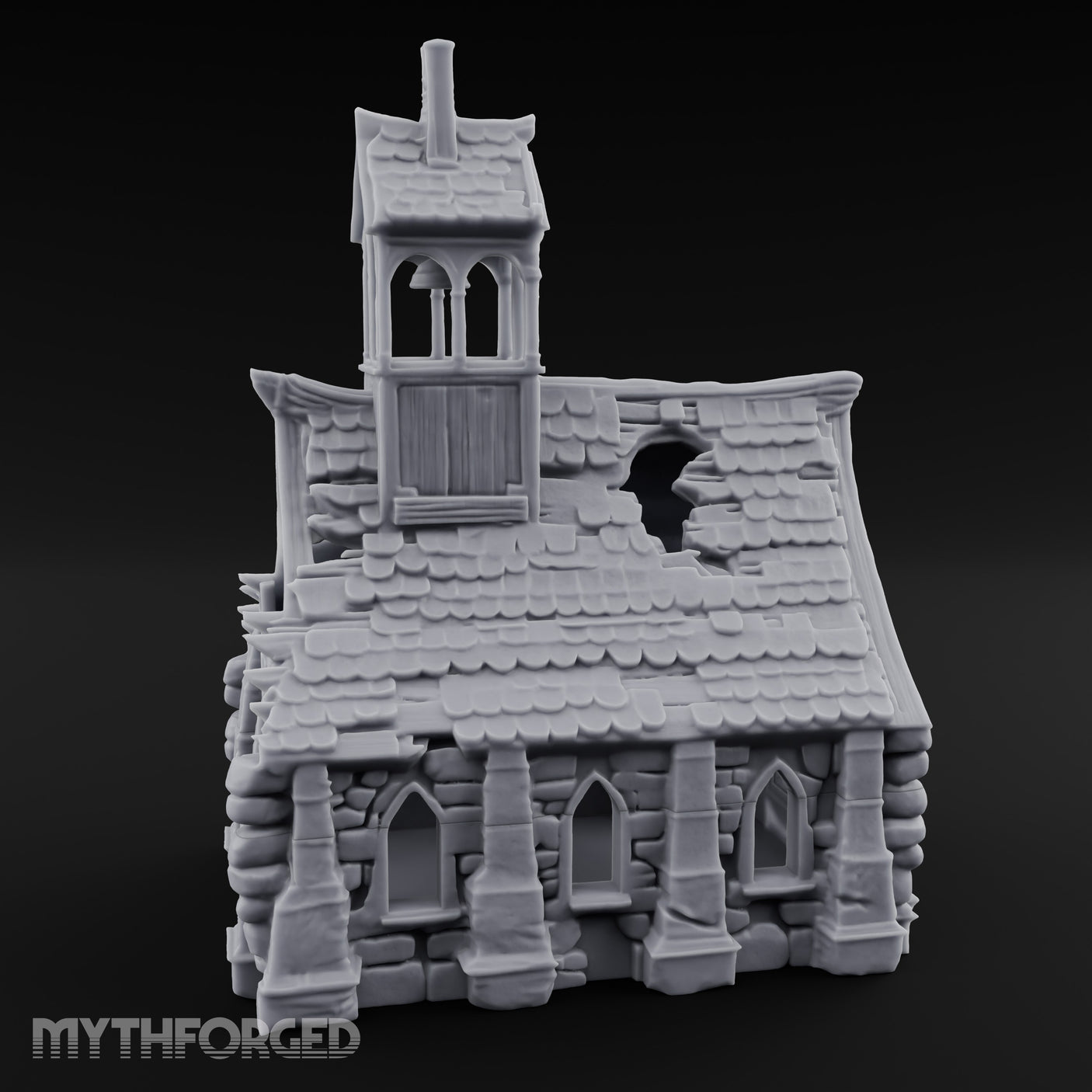 Rose-Windowed Bell-Towered Gothic Stone Chapel Miniature for Dungeons and Dragons, Pathfinder or other TTRPGs