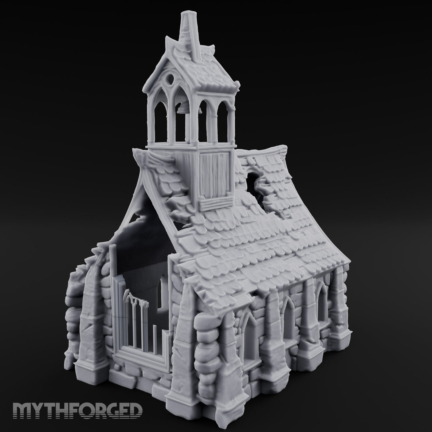Rose-Windowed Bell-Towered Gothic Stone Chapel Miniature for Dungeons and Dragons, Pathfinder or other TTRPGs