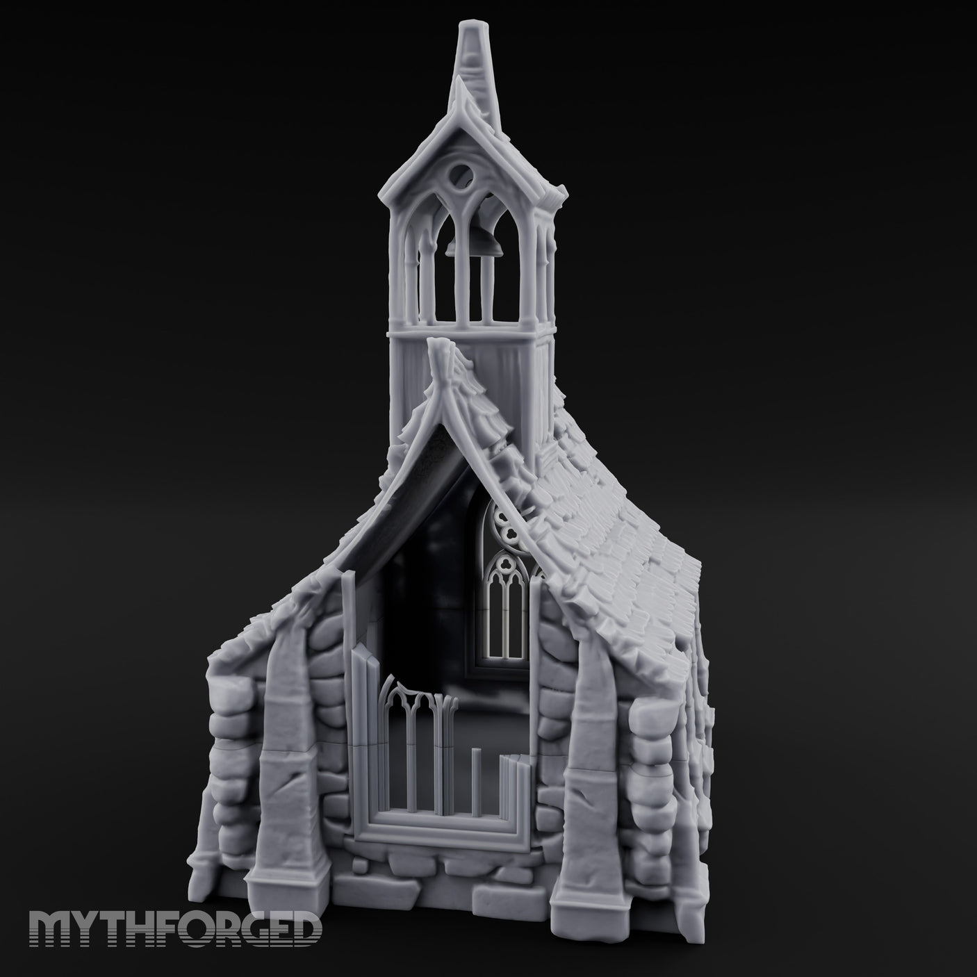 Rose-Windowed Bell-Towered Gothic Stone Chapel Miniature for Dungeons and Dragons, Pathfinder or other TTRPGs