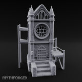 Rose-Windowed Scaffold-Ringed Gothic Bell Tower Miniature for Dungeons and Dragons, Pathfinder or other TTRPGs