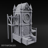 Rose-Windowed Scaffold-Ringed Gothic Bell Tower Miniature for Dungeons and Dragons, Pathfinder or other TTRPGs