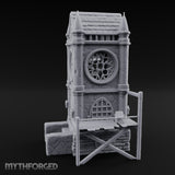 Rose-Windowed Scaffold-Ringed Gothic Bell Tower Miniature for Dungeons and Dragons, Pathfinder or other TTRPGs