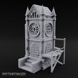 Rose-Windowed Scaffold-Ringed Gothic Bell Tower Miniature for Dungeons and Dragons, Pathfinder or other TTRPGs