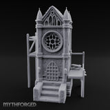 Rose-Windowed Scaffold-Ringed Gothic Bell Tower Miniature for Dungeons and Dragons, Pathfinder or other TTRPGs