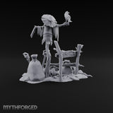 Crow Still Waits for Orders Rotting Scarecrow with Crow, Fence, Sacks, Shovels and Rats on Scenic Base