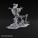 Nobody Told the Crows Rotten Skull-Faced Scarecrow with Broken Fence, Shovel, Sack, Pumpkin and Rat on Scenic Base