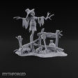 Nobody Told the Crows Rotten Skull-Faced Scarecrow with Broken Fence, Shovel, Sack, Pumpkin and Rat on Scenic Base