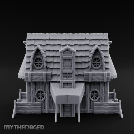 Round-Windowed Plank-Sided Fortune Teller's Shack Miniature for Dungeons and Dragons, Pathfinder or other TTRPGs