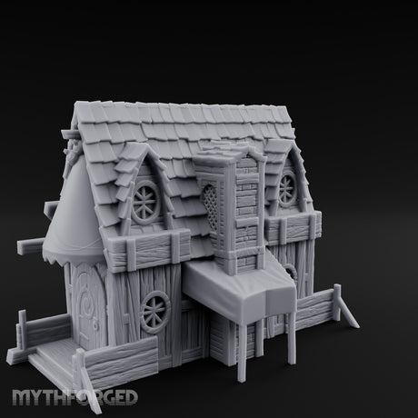 Round-Windowed Plank-Sided Fortune Teller's Shack Miniature for Dungeons and Dragons, Pathfinder or other TTRPGs