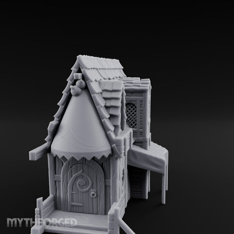 Round-Windowed Plank-Sided Fortune Teller's Shack Miniature for Dungeons and Dragons, Pathfinder or other TTRPGs