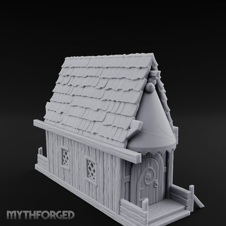 Round-Windowed Plank-Sided Fortune Teller's Shack Miniature for Dungeons and Dragons, Pathfinder or other TTRPGs