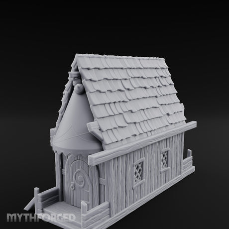 Round-Windowed Plank-Sided Fortune Teller's Shack Miniature for Dungeons and Dragons, Pathfinder or other TTRPGs
