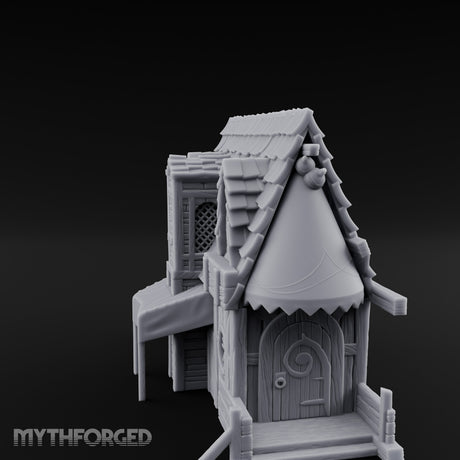 Round-Windowed Plank-Sided Fortune Teller's Shack Miniature for Dungeons and Dragons, Pathfinder or other TTRPGs
