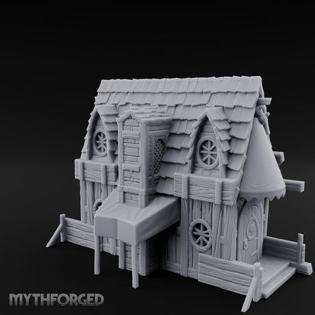 Round-Windowed Plank-Sided Fortune Teller's Shack Miniature for Dungeons and Dragons, Pathfinder or other TTRPGs