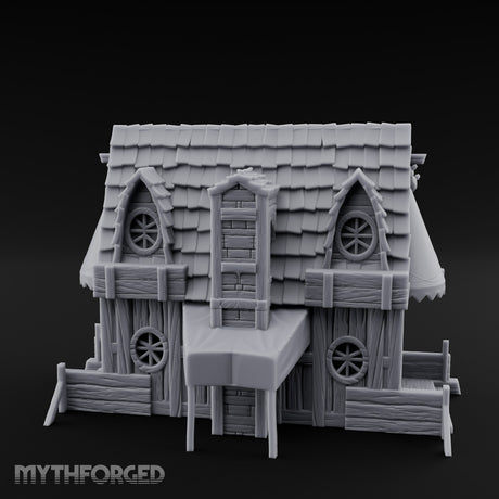 Round-Windowed Plank-Sided Fortune Teller's Shack Miniature for Dungeons and Dragons, Pathfinder or other TTRPGs