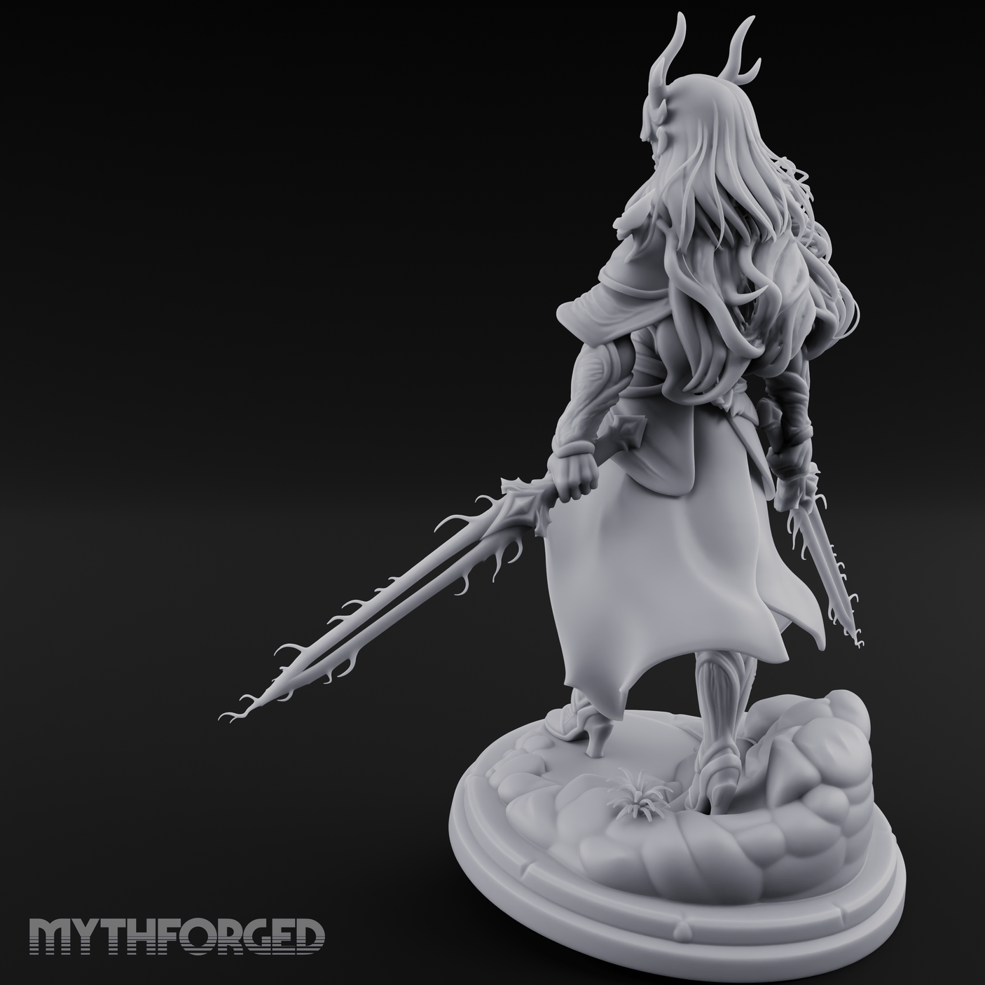 Swept Back Striding Tiefling Warlord Miniature for Dungeons and Dragons, Pathfinder or other TTRPGs