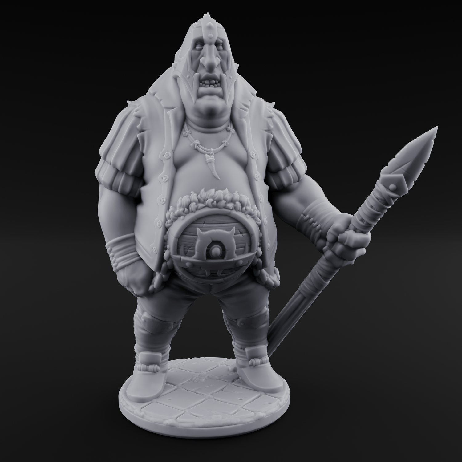 Belly Out Spear Resting Ogre Royal Guards Miniature for Dungeons and Dragons, Pathfinder or other TTRPGs