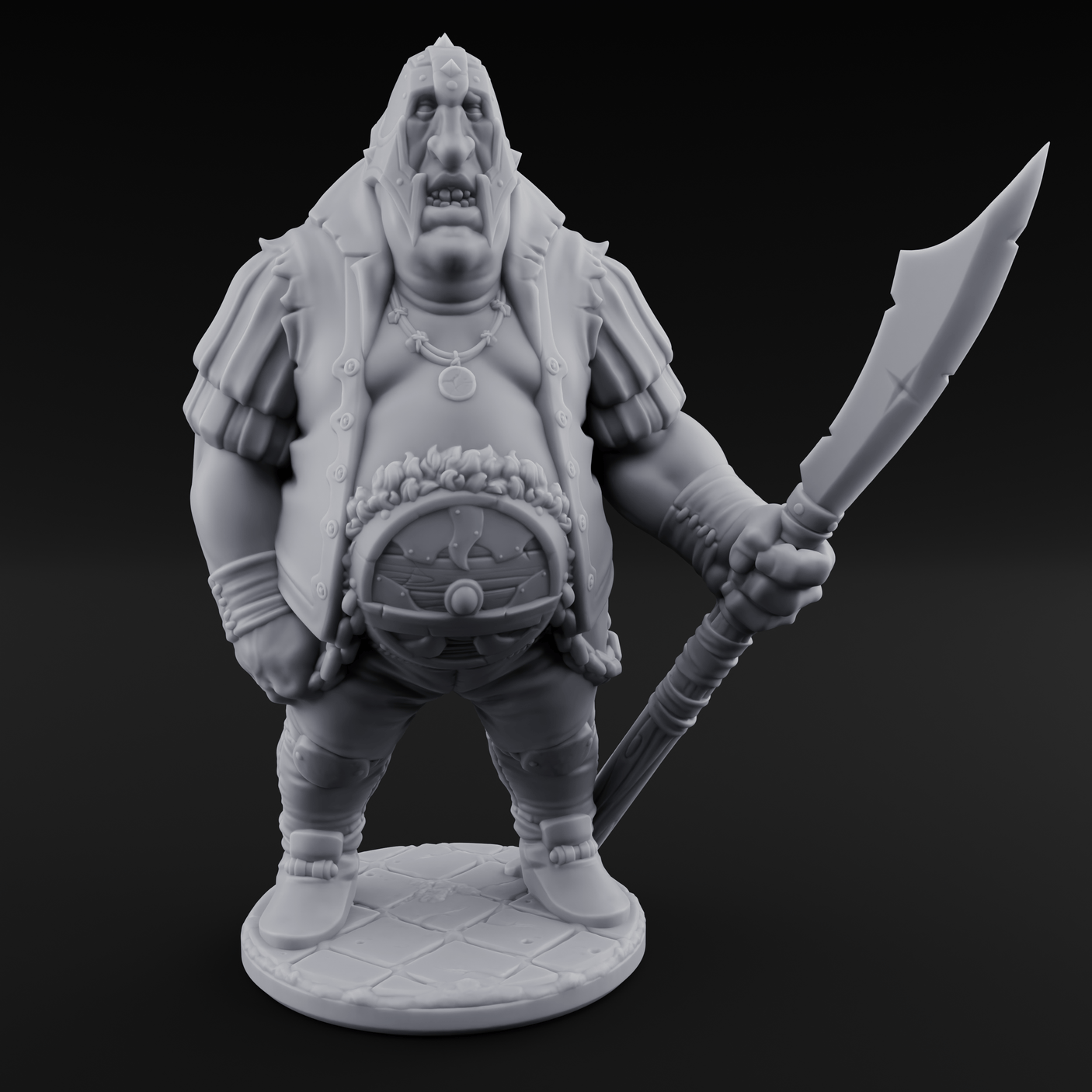Belly Out Spear Resting Ogre Royal Guards Miniature for Dungeons and Dragons, Pathfinder or other TTRPGs