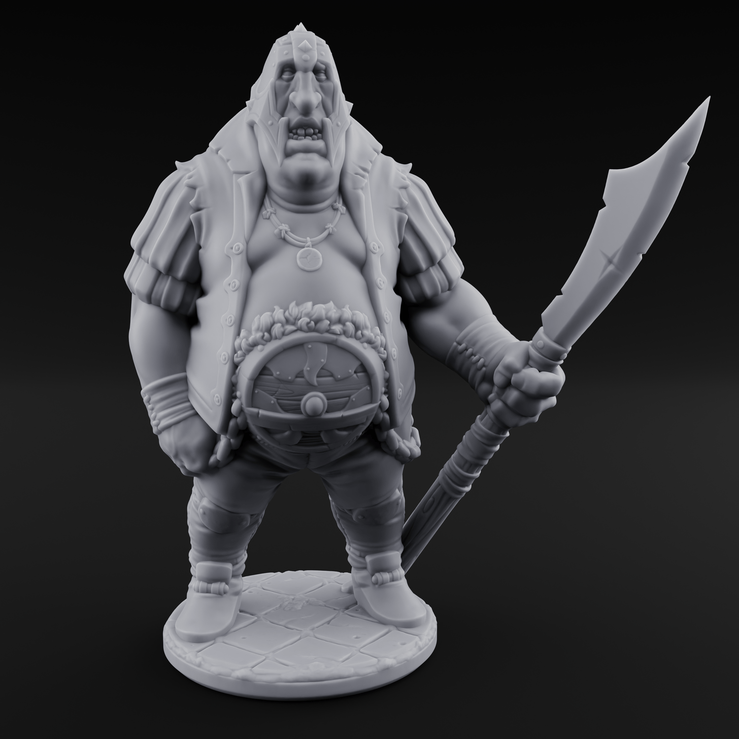 Belly Out Spear Resting Ogre Royal Guard C Miniature for Dungeons and Dragons, Pathfinder or other TTRPGs