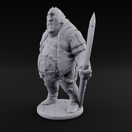 Belly Out Spear Resting Ogre Royal Guard C Miniature for Dungeons and Dragons, Pathfinder or other TTRPGs