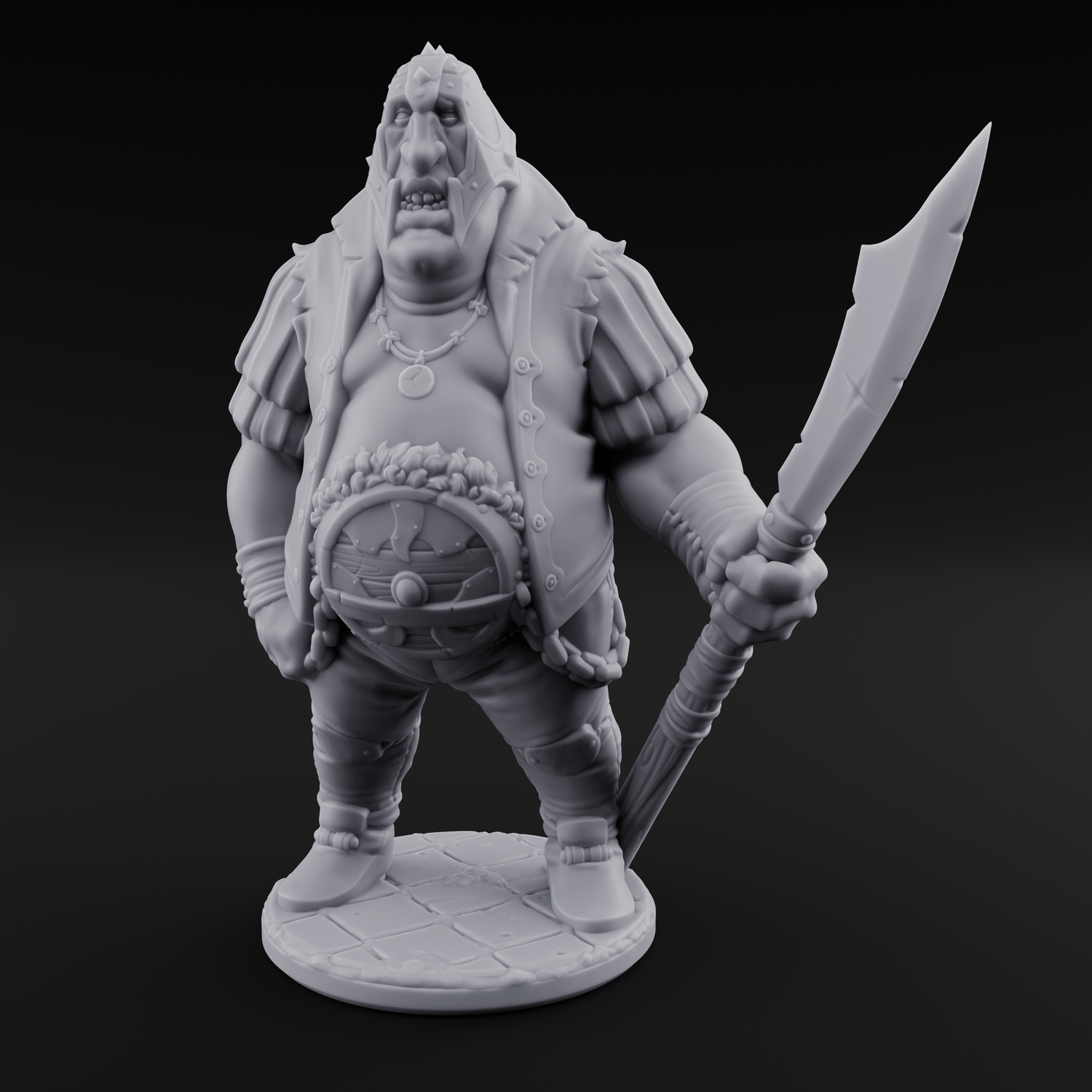 Belly Out Spear Resting Ogre Royal Guard C Miniature for Dungeons and Dragons, Pathfinder or other TTRPGs