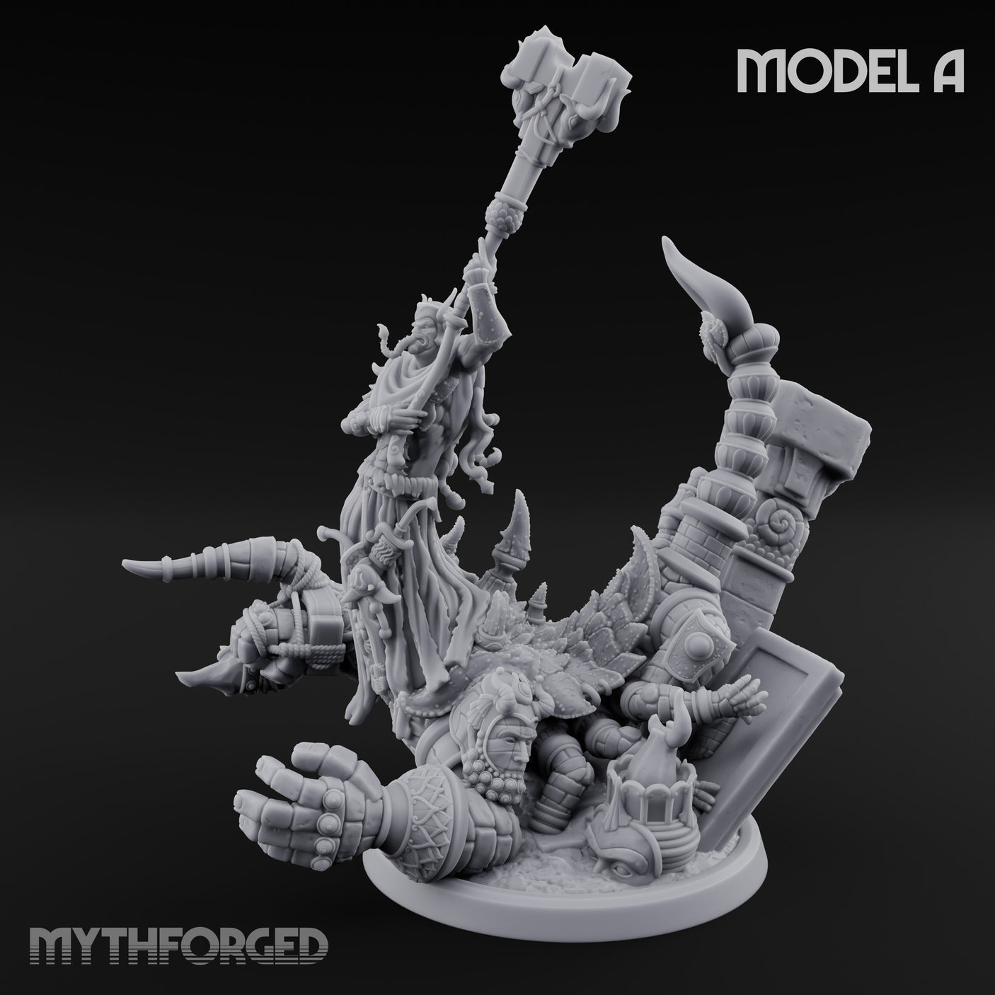 Ruin Mounted Mace Raising Androsphinx A Miniature for Dungeons and Dragons, Pathfinder or other TTRPGs