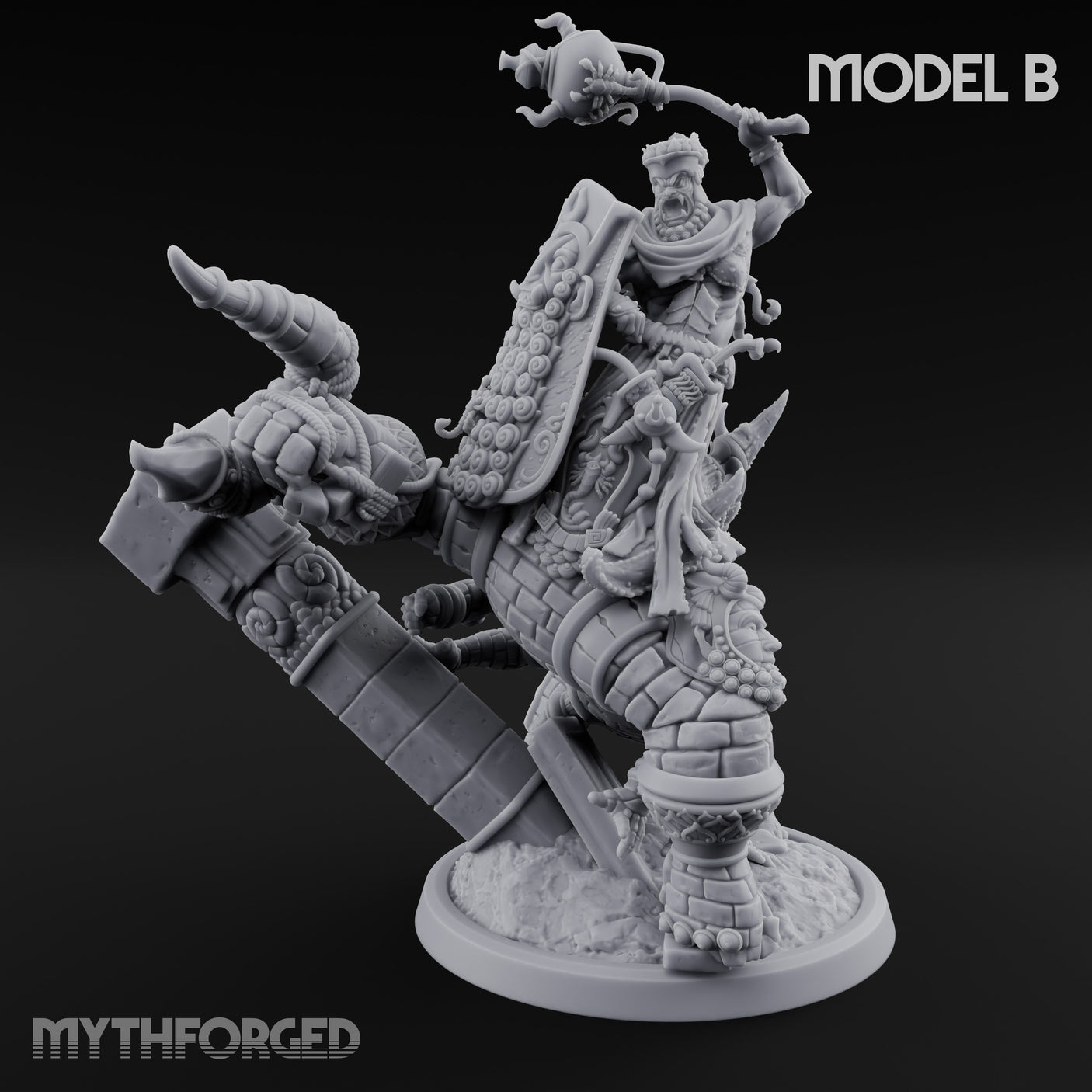 Ruin Mounted Mace Raising Androsphinx B Miniature for Dungeons and Dragons, Pathfinder or other TTRPGs